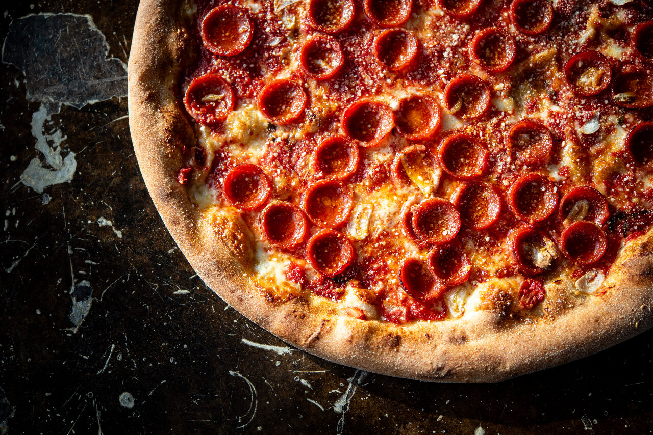 Rosa Grande Cup and Char Pepperoni on a cooked pizza